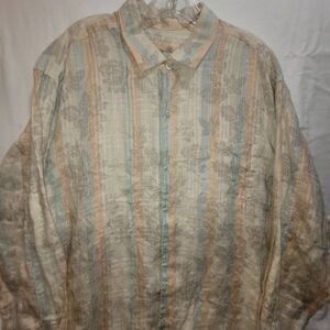 Tommy Bahama‎ Mens Floral Striped Button-Up Collared Shirt XL Linen
